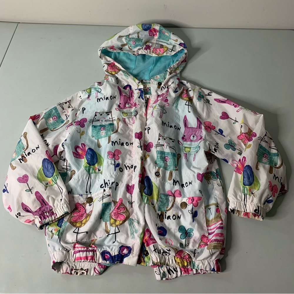 Pink and white windbreaker with hood